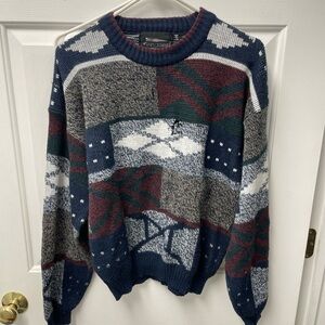 Expressions Men's Patchwork Crewneck Sweater - Blue, Green, Brown